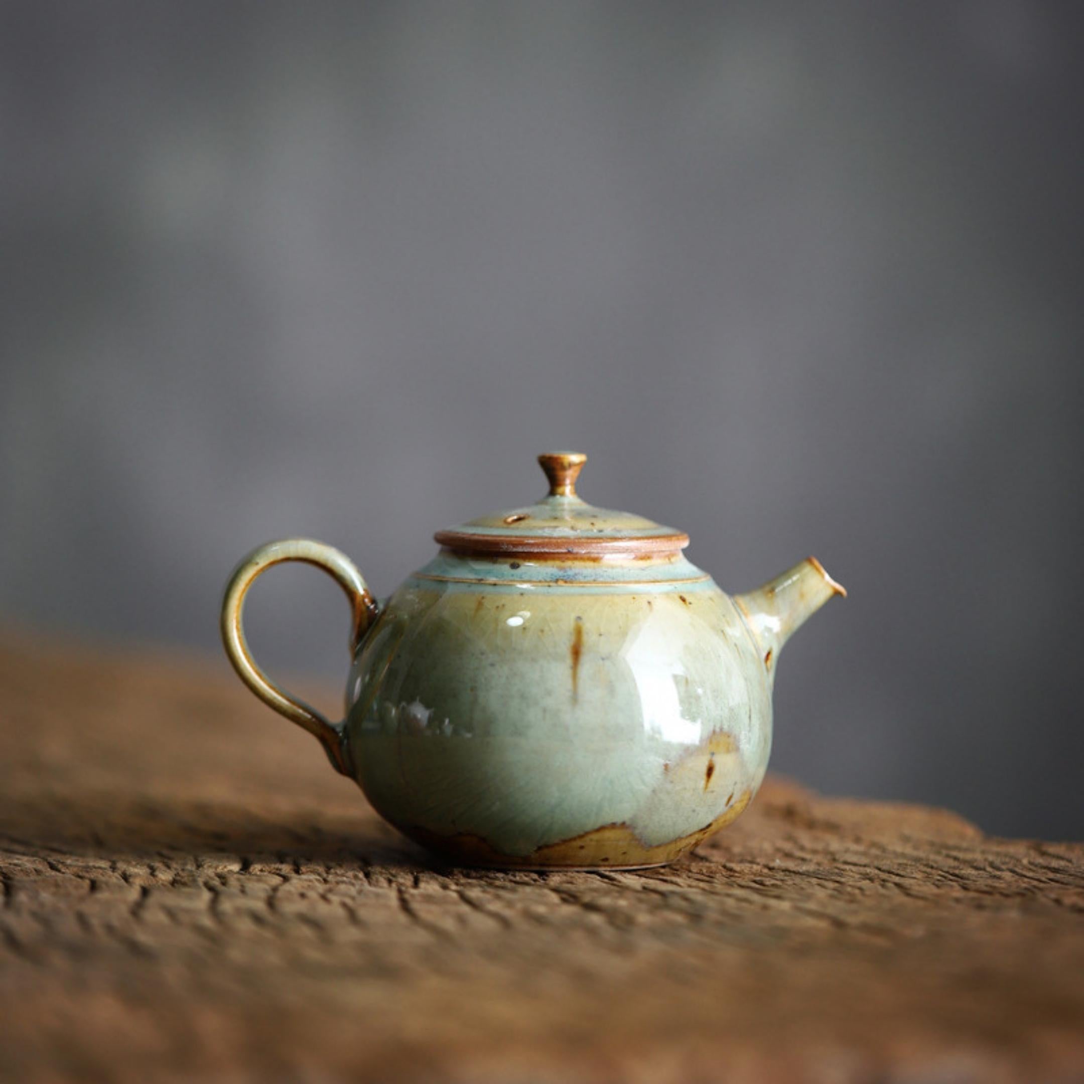Kiln Transmutation Crude Pottery Basjoo Green Kung Fu Teapot