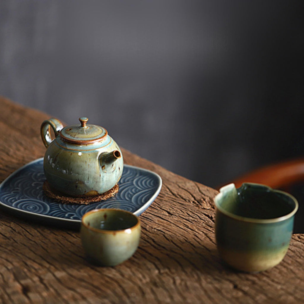Kiln Transmutation Crude Pottery Basjoo Green Kung Fu Teapot
