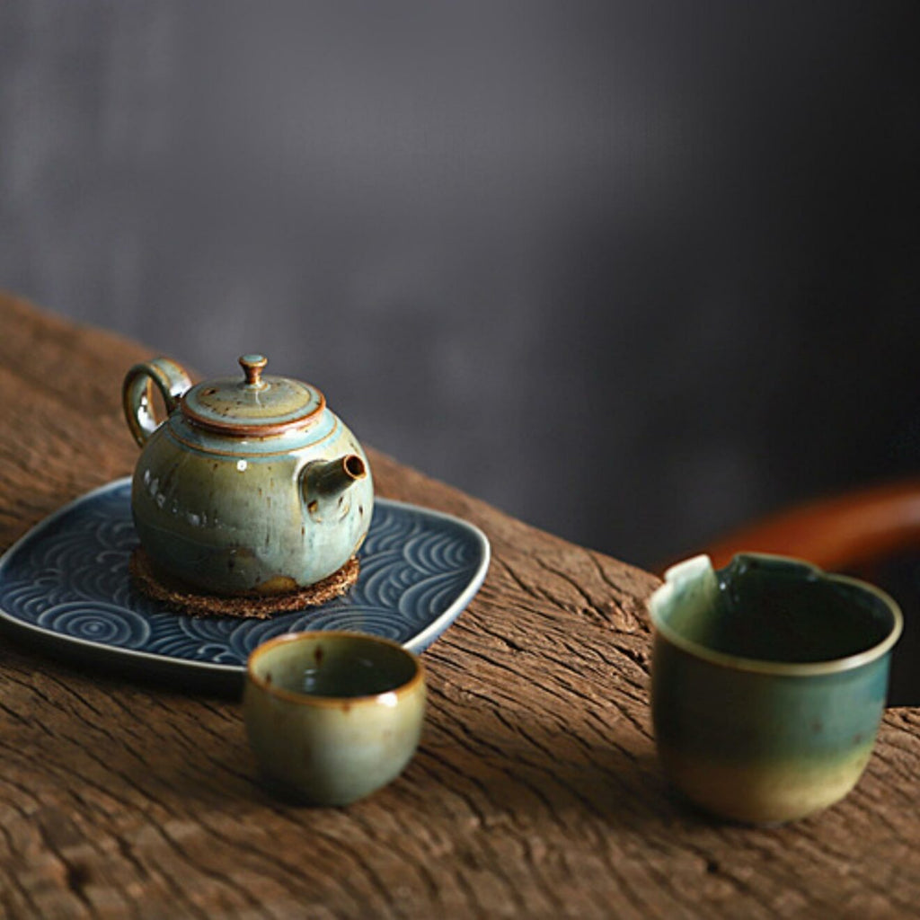 Kiln Transmutation Crude Pottery Basjoo Green Kung Fu Teapot