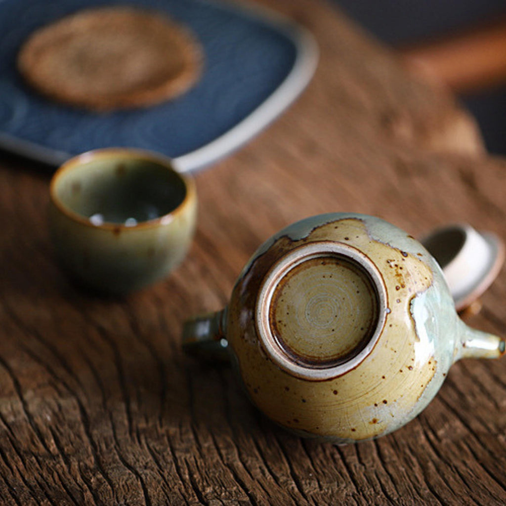Kiln Transmutation Crude Pottery Basjoo Green Kung Fu Teapot