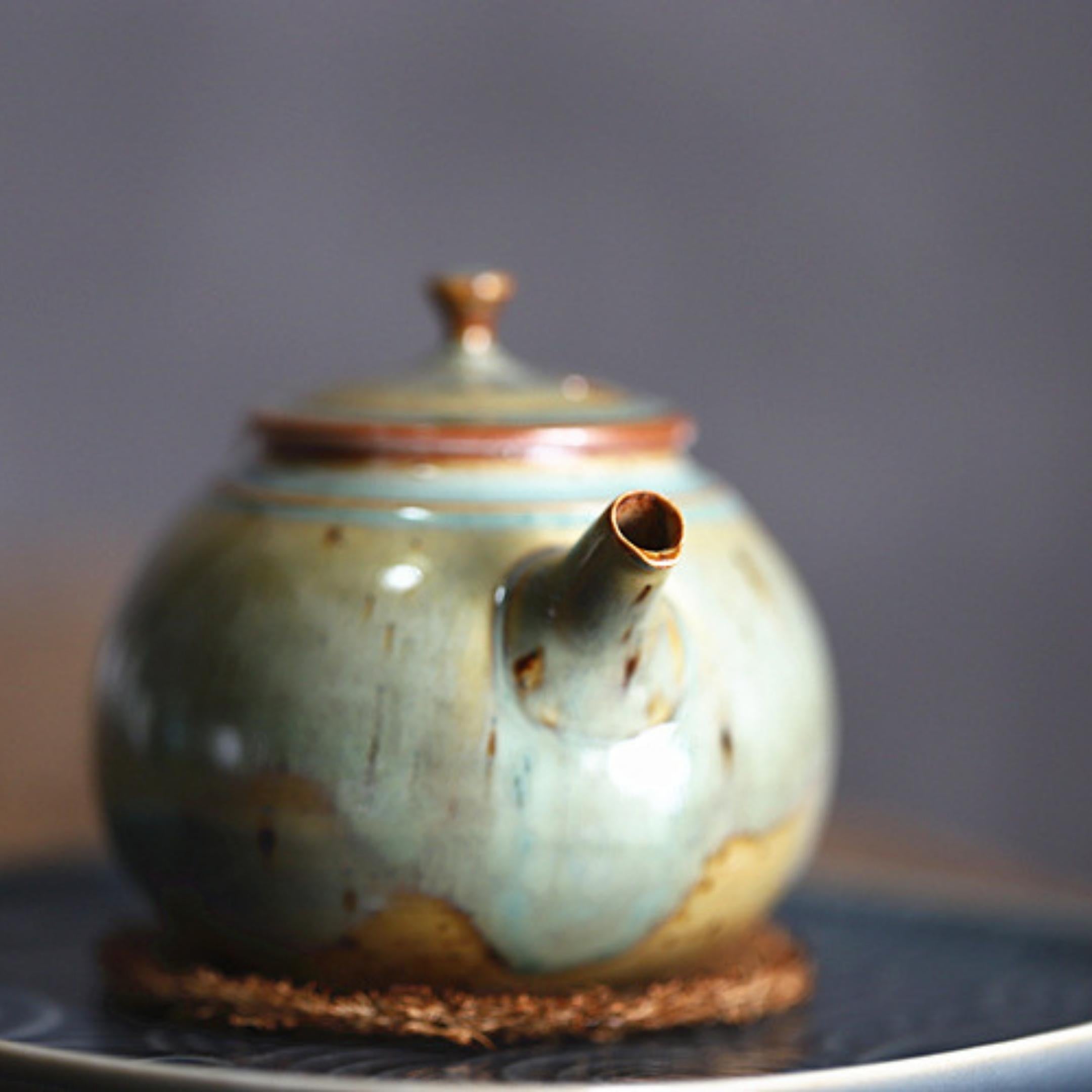 Kiln Transmutation Crude Pottery Basjoo Green Kung Fu Teapot