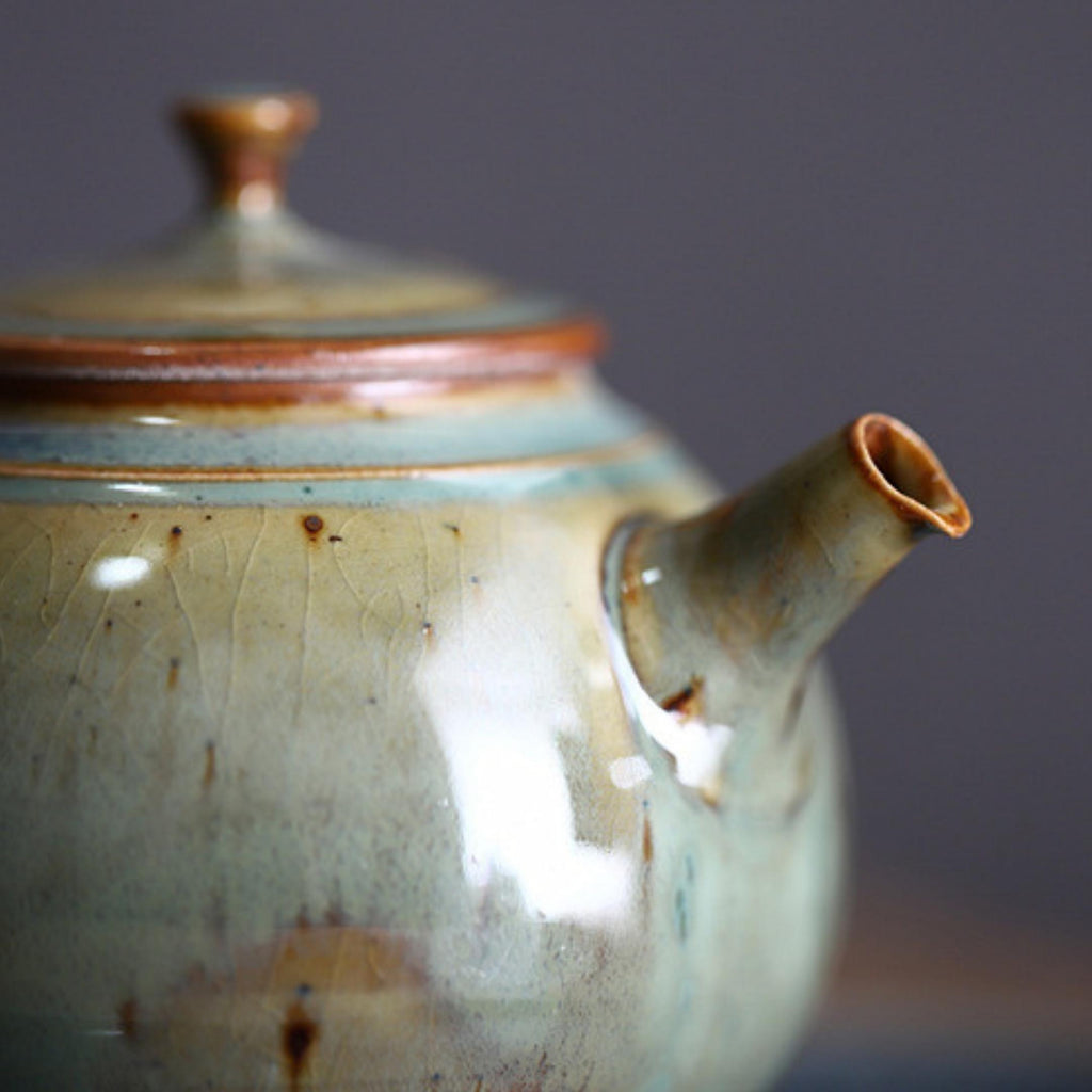 Kiln Transmutation Crude Pottery Basjoo Green Kung Fu Teapot