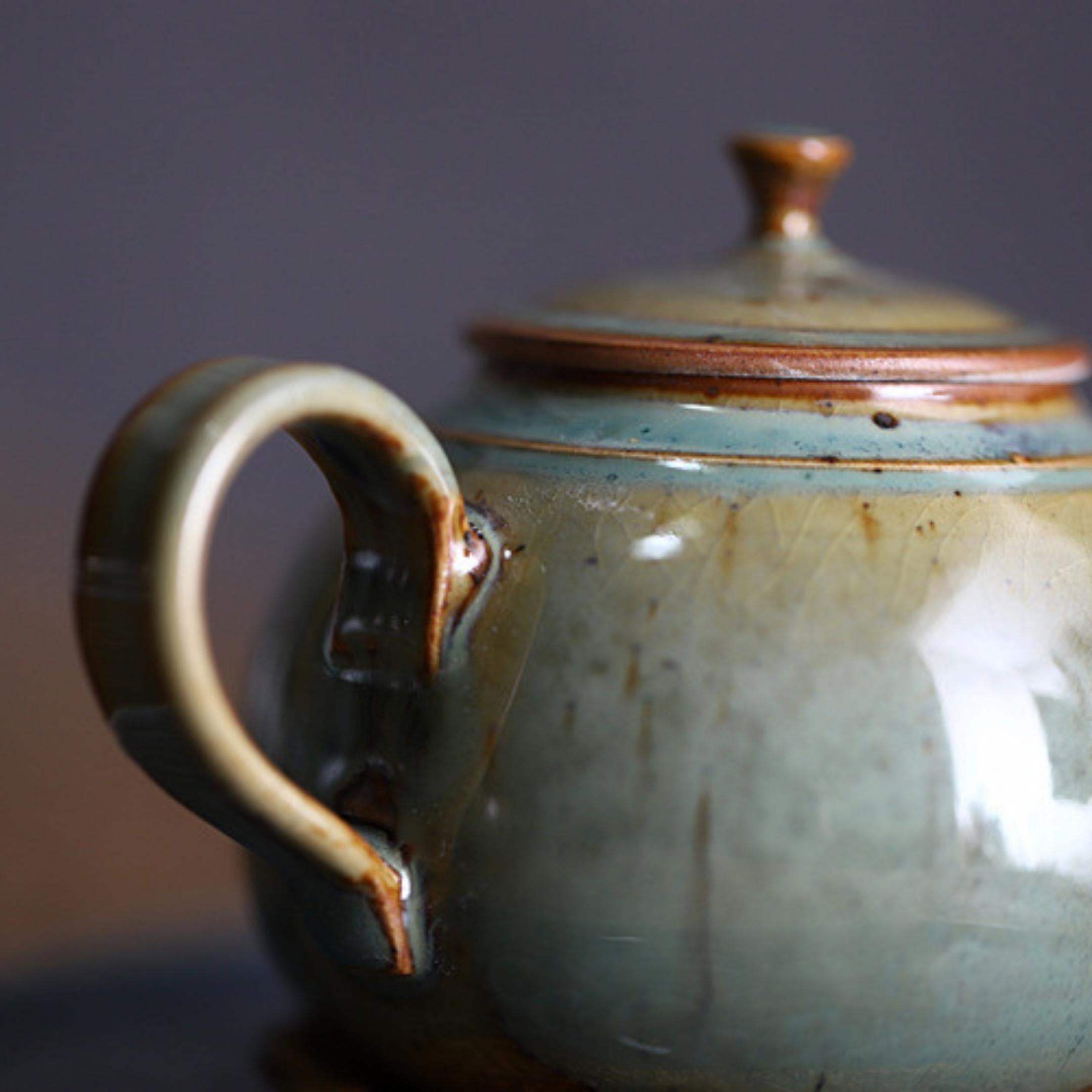 Kiln Transmutation Crude Pottery Basjoo Green Kung Fu Teapot
