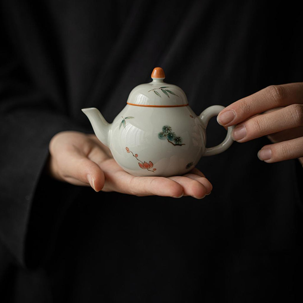 Hand-painted Chinese Style Iron-red Ceramic Red carp and lotus 130ml Chinese Teapot
