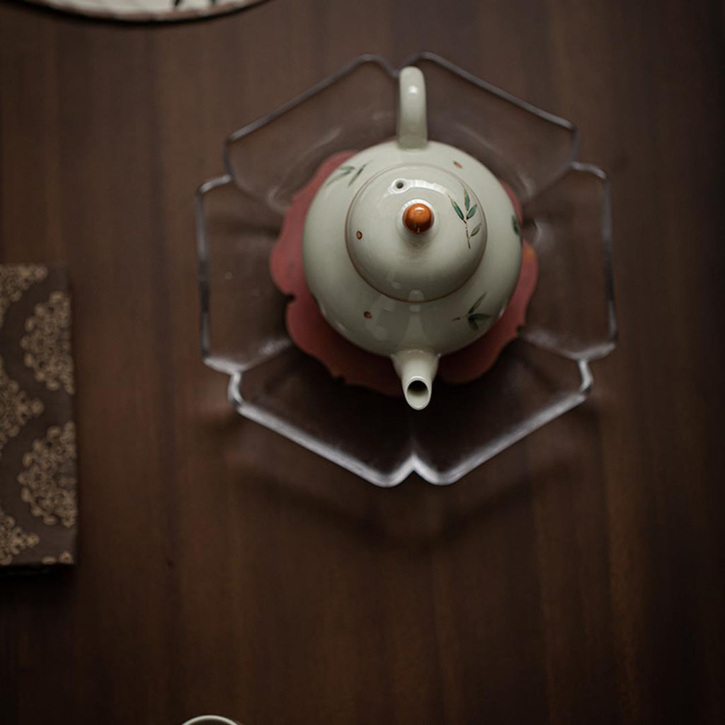 Hand-painted Chinese Style Iron-red Ceramic Red carp and lotus 130ml Chinese Teapot