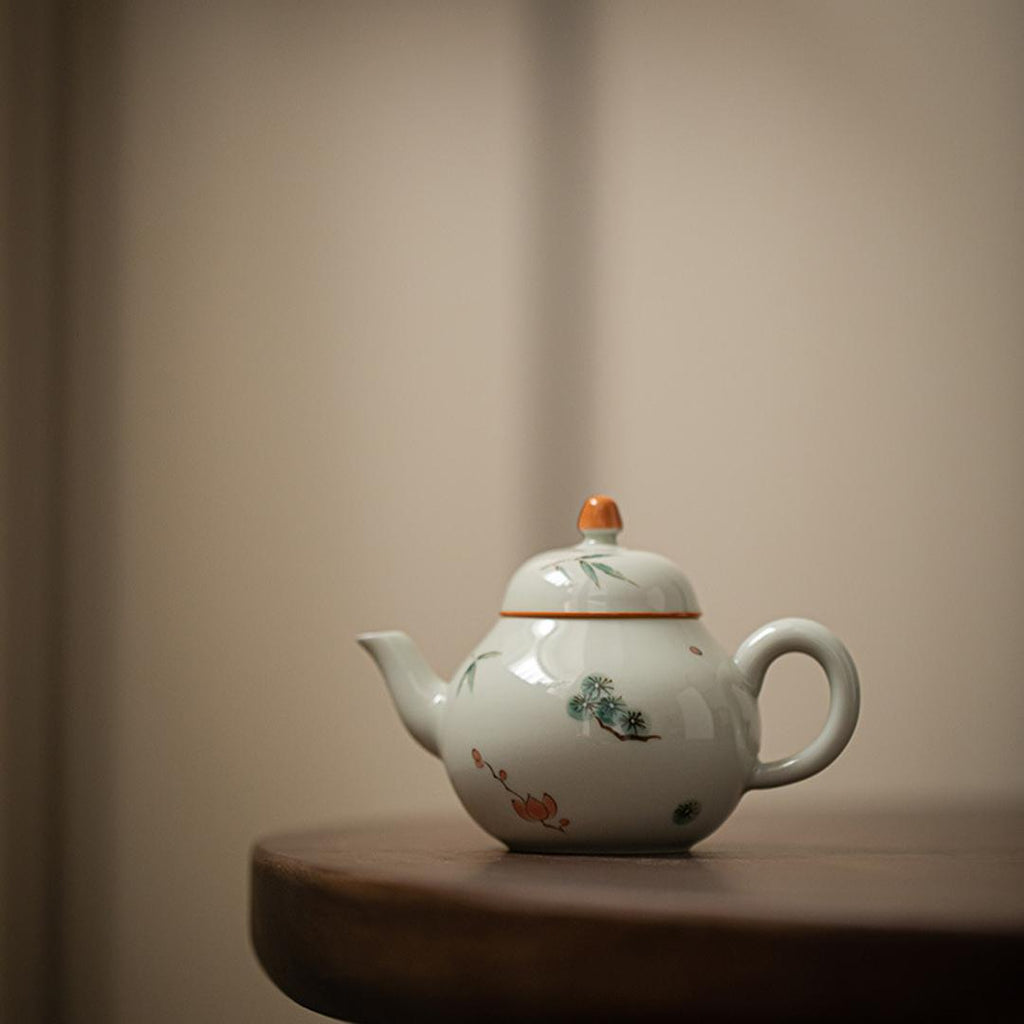 Hand-painted Chinese Style Iron-red Ceramic Red carp and lotus 130ml Chinese Teapot