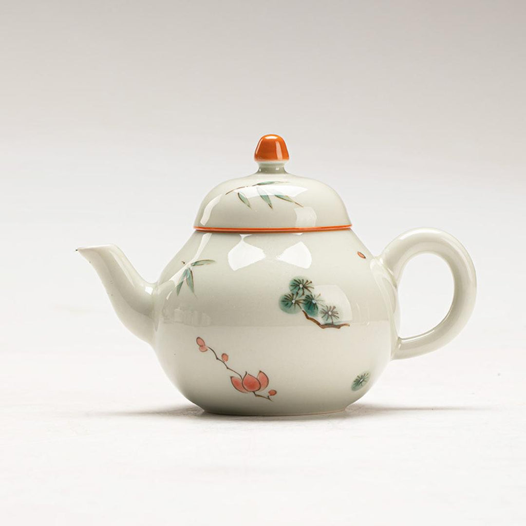 Hand-painted Chinese Style Iron-red Ceramic Red carp and lotus 130ml Chinese Teapot