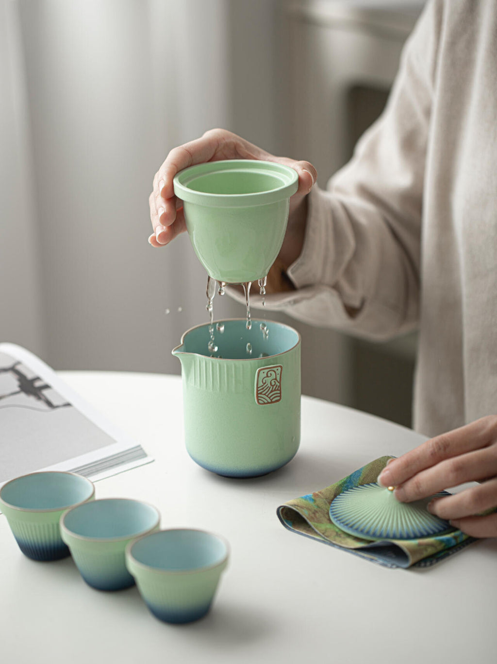 Hand-painted Ceramic Orchid Kung Fu Tea Set