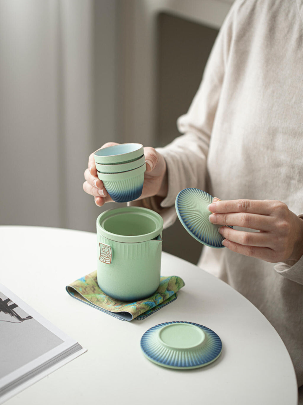 Hand-painted Ceramic Orchid Kung Fu Tea Set