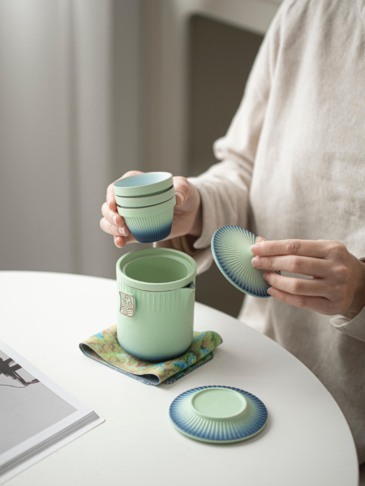Hand-painted Ceramic Orchid Kung Fu Tea Set